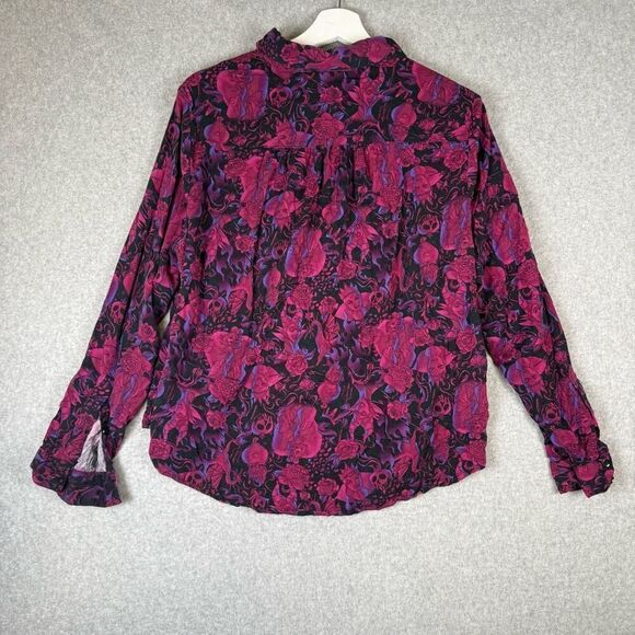 Disney Villians Womens Size 0 Large Button Front Shirt Red Black Long Sleeve - Picture 6 of 7